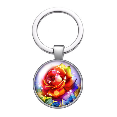 New Beauty Flowers Rózsa Hortenzia Lótuszvirág 25mm üveg cabochon kulcstartó Táska Autós kulcstartó Gyűrűtartó Charms kulcstartó