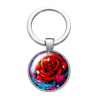 New Beauty Flowers Rózsa Hortenzia Lótuszvirág 25mm üveg cabochon kulcstartó Táska Autós kulcstartó Gyűrűtartó Charms kulcstartó
