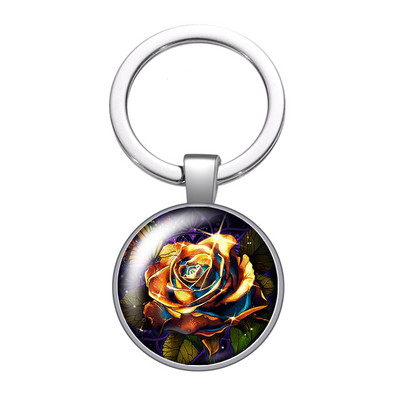New Beauty Flowers Rózsa Hortenzia Lótuszvirág 25mm üveg cabochon kulcstartó Táska Autós kulcstartó Gyűrűtartó Charms kulcstartó
