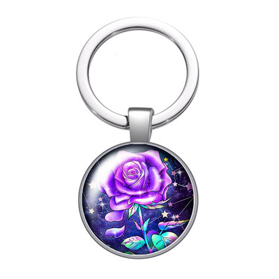 New Beauty Flowers Rózsa Hortenzia Lótuszvirág 25mm üveg cabochon kulcstartó Táska Autós kulcstartó Gyűrűtartó Charms kulcstartó
