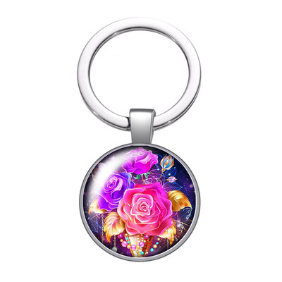 New Beauty Flowers Rózsa Hortenzia Lótuszvirág 25mm üveg cabochon kulcstartó Táska Autós kulcstartó Gyűrűtartó Charms kulcstartó