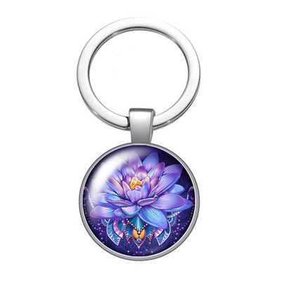 New Beauty Flowers Rózsa Hortenzia Lótuszvirág 25mm üveg cabochon kulcstartó Táska Autós kulcstartó Gyűrűtartó Charms kulcstartó