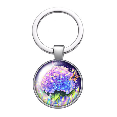 New Beauty Flowers Rózsa Hortenzia Lótuszvirág 25mm üveg cabochon kulcstartó Táska Autós kulcstartó Gyűrűtartó Charms kulcstartó