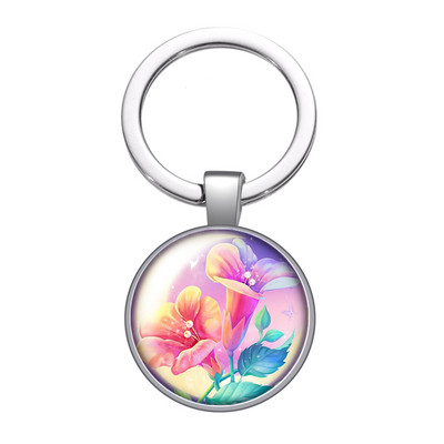 New Beauty Flowers Rózsa Hortenzia Lótuszvirág 25mm üveg cabochon kulcstartó Táska Autós kulcstartó Gyűrűtartó Charms kulcstartó