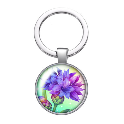 New Beauty Flowers Rózsa Hortenzia Lótuszvirág 25mm üveg cabochon kulcstartó Táska Autós kulcstartó Gyűrűtartó Charms kulcstartó
