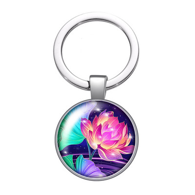 New Beauty Flowers Rózsa Hortenzia Lótuszvirág 25mm üveg cabochon kulcstartó Táska Autós kulcstartó Gyűrűtartó Charms kulcstartó