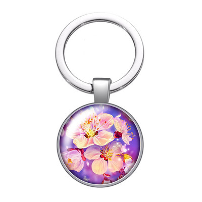 New Beauty Flowers Rózsa Hortenzia Lótuszvirág 25mm üveg cabochon kulcstartó Táska Autós kulcstartó Gyűrűtartó Charms kulcstartó