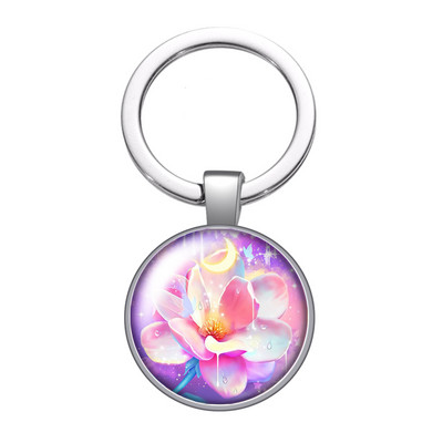 New Beauty Flowers Rózsa Hortenzia Lótuszvirág 25mm üveg cabochon kulcstartó Táska Autós kulcstartó Gyűrűtartó Charms kulcstartó