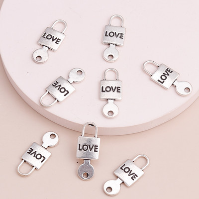 20 buc 25x10mm Tiny Love Lock Breloc cheie Pandantive pentru bijuterii lucrate manual Bricolaj Pandantive Coliere Brățări Cadouri din aliaj metalic