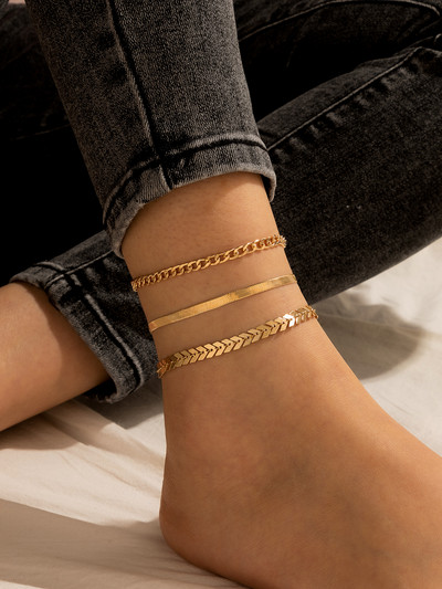 ToconaINS la modă gleznă cu lanț gros pentru femei Brelocuri ciucuri frunze litere din aliaj metal lanț pentru picioare bijuterii boeme cadouA206