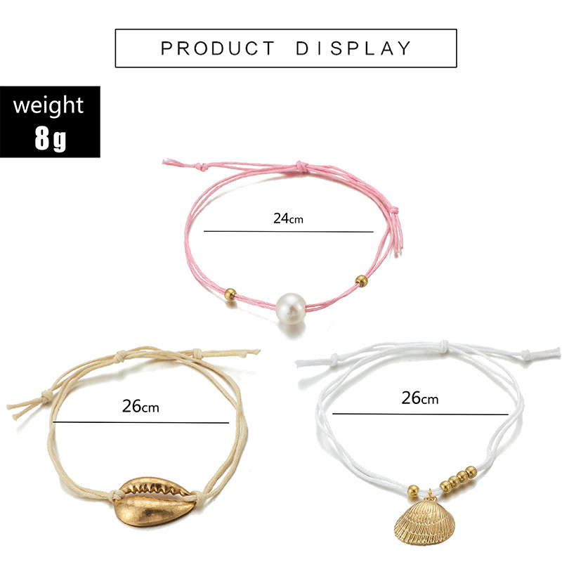 Tocona 3 bucăți/set perle mari de imitație gleznă pentru femei Beach Shell pandantiv gleznă margele de aur frânghie colorată bijuterii pentru picioare B05407