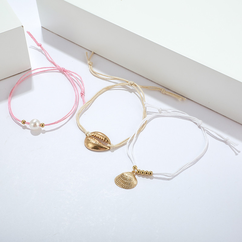 Tocona 3 bucăți/set perle mari de imitație gleznă pentru femei Beach Shell pandantiv gleznă margele de aur frânghie colorată bijuterii pentru picioare B05407