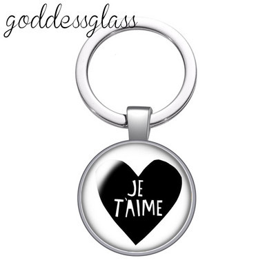 J'aime szerelem a tiéd betűk Szépség Divat üveg cabochon kulcstartó Táska Autós kulcstartó Gyűrűtartó Charms kulcstartók ajándékokhoz