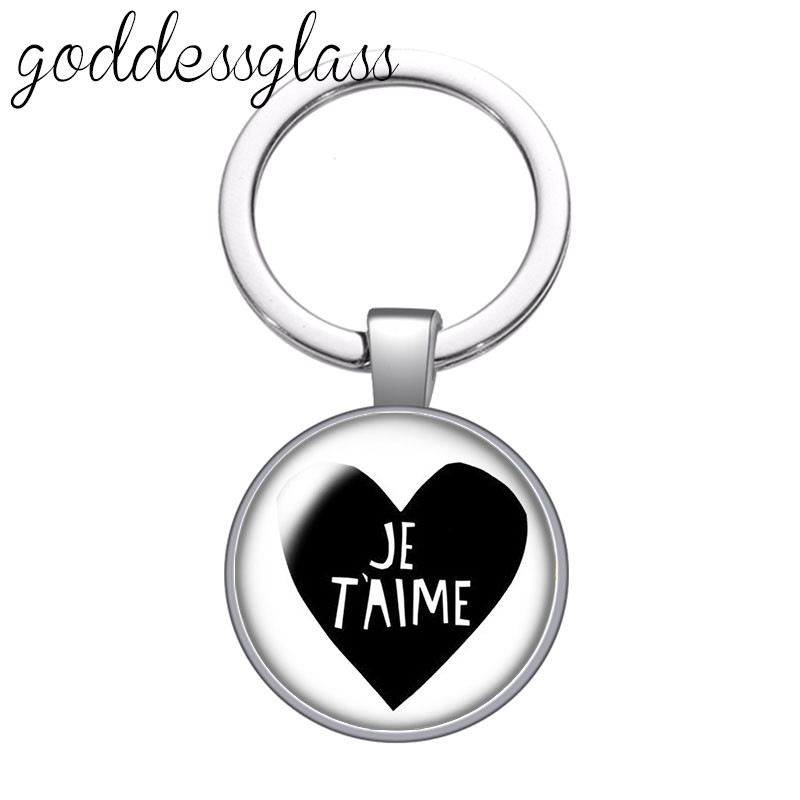 J'aime szerelem a tiéd betűk Szépség Divat üveg cabochon kulcstartó Táska Autós kulcstartó Gyűrűtartó Charms kulcstartók ajándékokhoz