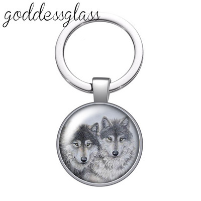 Lup Animale urs unicorn bufniță amprente Breloc cabochon rotund din sticlă Geantă Breloc mașină Suport inel Brelocuri brelocuri Cadouri