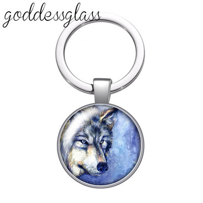 Lup Animale urs unicorn bufniță amprente Breloc cabochon rotund din sticlă Geantă Breloc mașină Suport inel Brelocuri brelocuri Cadouri