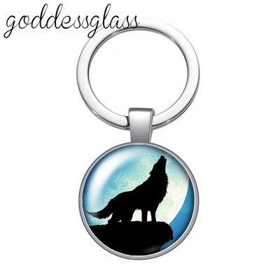 Lup Animale urs unicorn bufniță amprente Breloc cabochon rotund din sticlă Geantă Breloc mașină Suport inel Brelocuri brelocuri Cadouri