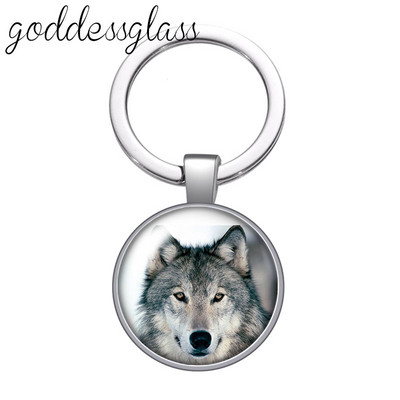 Lup Animale urs unicorn bufniță amprente Breloc cabochon rotund din sticlă Geantă Breloc mașină Suport inel Brelocuri brelocuri Cadouri