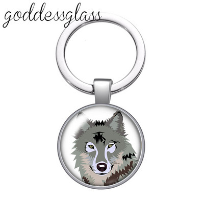 Lup Animale urs unicorn bufniță amprente Breloc cabochon rotund din sticlă Geantă Breloc mașină Suport inel Brelocuri brelocuri Cadouri