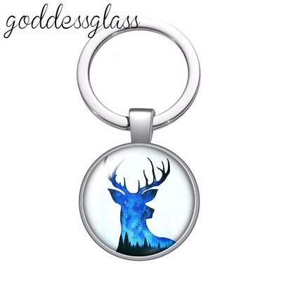 Lup Animale urs unicorn bufniță amprente Breloc cabochon rotund din sticlă Geantă Breloc mașină Suport inel Brelocuri brelocuri Cadouri