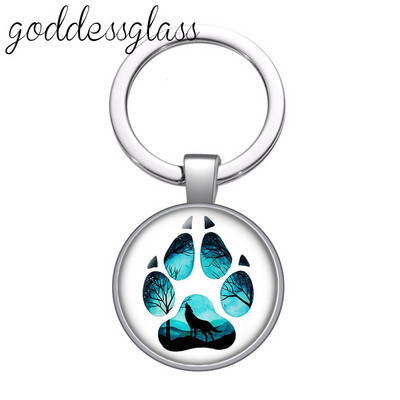 Lup Animale urs unicorn bufniță amprente Breloc cabochon rotund din sticlă Geantă Breloc mașină Suport inel Brelocuri brelocuri Cadouri