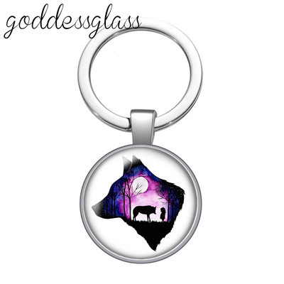 Lup Animale urs unicorn bufniță amprente Breloc cabochon rotund din sticlă Geantă Breloc mașină Suport inel Brelocuri brelocuri Cadouri