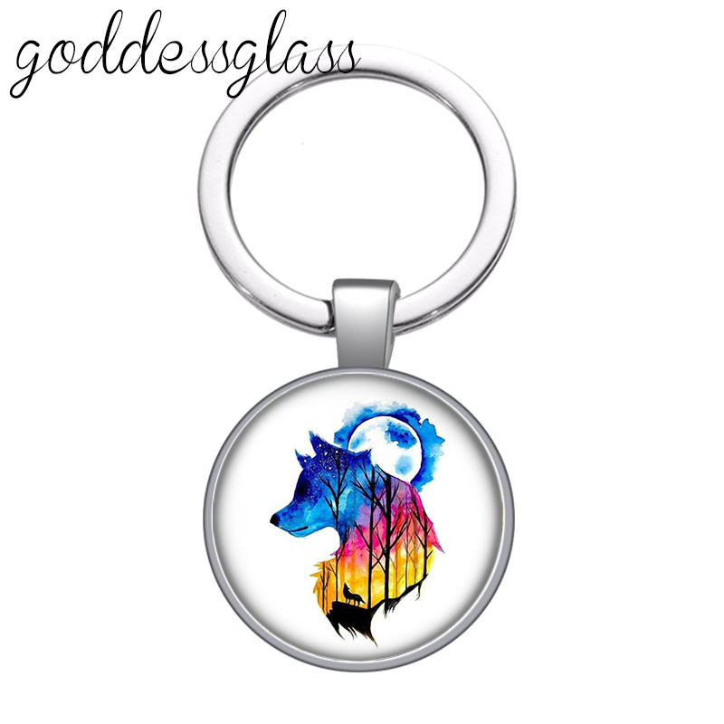 Lup Animale urs unicorn bufniță amprente Breloc cabochon rotund din sticlă Geantă Breloc mașină Suport inel Brelocuri brelocuri Cadouri