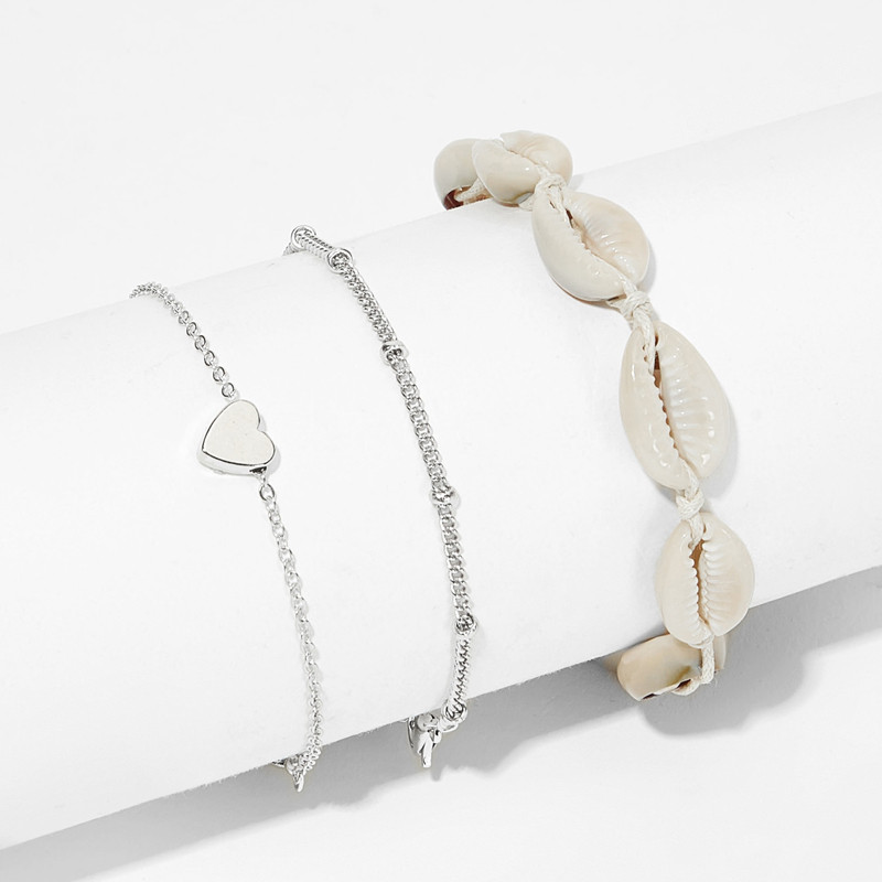 Tocona Tocona Cochilii Boem Sfanta glezna pentru Femei Brelocuri Inima Argintiu Din aliaj Metal Picior Lant Bijuterii Boeme 3buc/seturi 6974