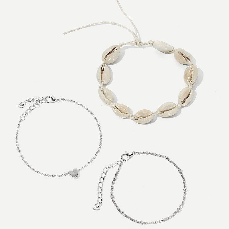 Tocona Tocona Cochilii Boem Sfanta glezna pentru Femei Brelocuri Inima Argintiu Din aliaj Metal Picior Lant Bijuterii Boeme 3buc/seturi 6974