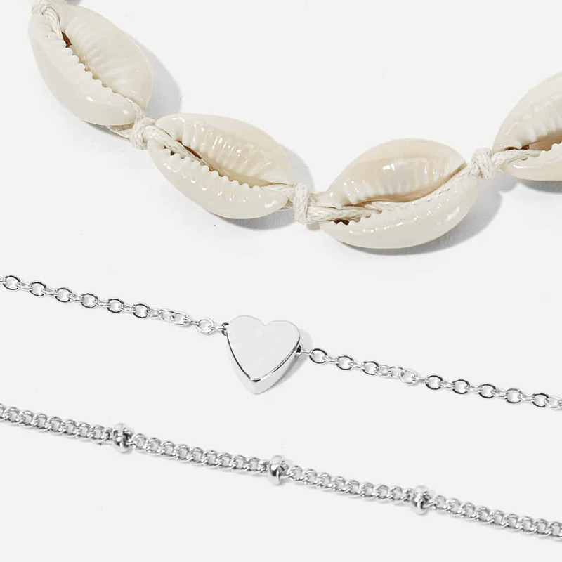 Tocona Tocona Cochilii Boem Sfanta glezna pentru Femei Brelocuri Inima Argintiu Din aliaj Metal Picior Lant Bijuterii Boeme 3buc/seturi 6974