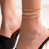 Tocona Bijuterii din metal din aliaj punk pentru picior din lanț pentru picioare, cu geometrie goală, glezne reglabile, bijuterii boeme pentru femei 3 buc/seturi 21388