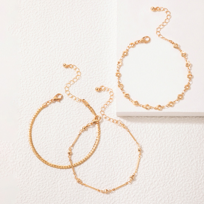 Tocona Bijuterii din metal din aliaj punk pentru picior din lanț pentru picioare, cu geometrie goală, glezne reglabile, bijuterii boeme pentru femei 3 buc/seturi 21388