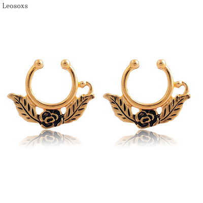 Leosoxs 2 bucăți coreeană piercing de nișă inel în formă de U pentru nas, decor pentru clemă pentru sept nazal, inel pentru nas fals din frunze de trandafir