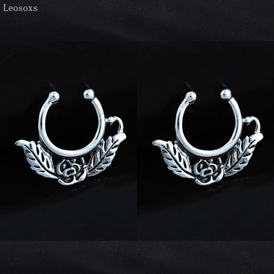 Leosoxs 2 bucăți coreeană piercing de nișă inel în formă de U pentru nas, decor pentru clemă pentru sept nazal, inel pentru nas fals din frunze de trandafir