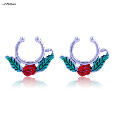 Leosoxs 2 bucăți coreeană piercing de nișă inel în formă de U pentru nas, decor pentru clemă pentru sept nazal, inel pentru nas fals din frunze de trandafir