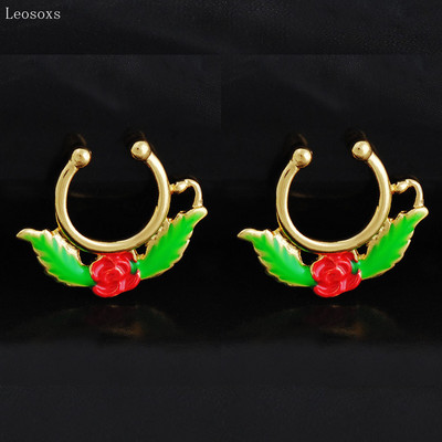 Leosoxs 2 bucăți coreeană piercing de nișă inel în formă de U pentru nas, decor pentru clemă pentru sept nazal, inel pentru nas fals din frunze de trandafir