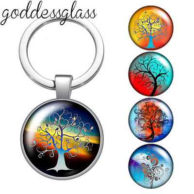 Нов цветен градиент Tree of Life Family Tree Photo 25mm стъклен кабошон ключодържател Чанта Ключодържател за кола Ring Holder Charms ключодържател