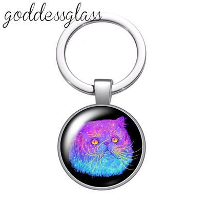 Pisici din desene animate Drăguț pisică drăguță animal de companie rotund sticlă cabochon breloc geantă breloc mașină suport inel brelocuri brelocuri cadouri