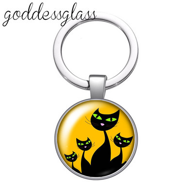 Pisici din desene animate Drăguț pisică drăguță animal de companie rotund sticlă cabochon breloc geantă breloc mașină suport inel brelocuri brelocuri cadouri