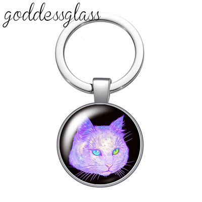 Pisici din desene animate Drăguț pisică drăguță animal de companie rotund sticlă cabochon breloc geantă breloc mașină suport inel brelocuri brelocuri cadouri