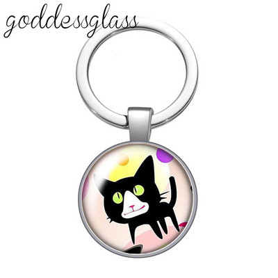 Pisici din desene animate Drăguț pisică drăguță animal de companie rotund sticlă cabochon breloc geantă breloc mașină suport inel brelocuri brelocuri cadouri