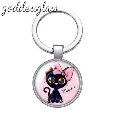 Pisici din desene animate Drăguț pisică drăguță animal de companie rotund sticlă cabochon breloc geantă breloc mașină suport inel brelocuri brelocuri cadouri