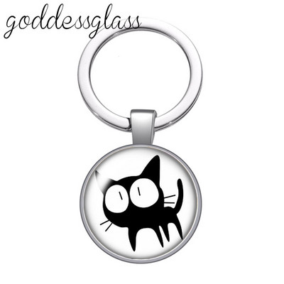 Pisici din desene animate Drăguț pisică drăguță animal de companie rotund sticlă cabochon breloc geantă breloc mașină suport inel brelocuri brelocuri cadouri