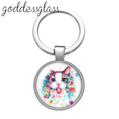 Pisici din desene animate Drăguț pisică drăguță animal de companie rotund sticlă cabochon breloc geantă breloc mașină suport inel brelocuri brelocuri cadouri