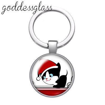Pisici din desene animate Drăguț pisică drăguță animal de companie rotund sticlă cabochon breloc geantă breloc mașină suport inel brelocuri brelocuri cadouri