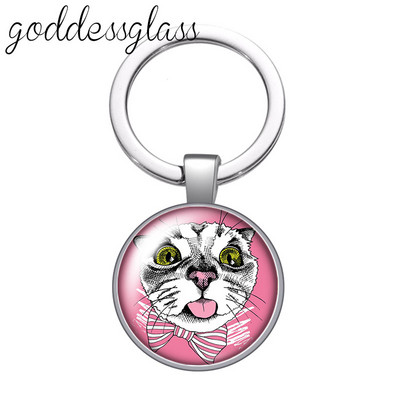 Pisici din desene animate Drăguț pisică drăguță animal de companie rotund sticlă cabochon breloc geantă breloc mașină suport inel brelocuri brelocuri cadouri