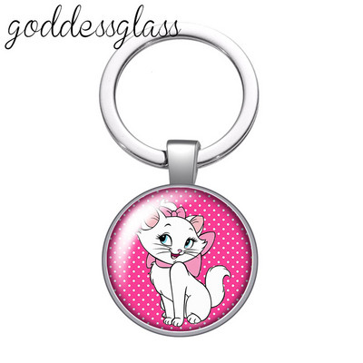 Pisici din desene animate Drăguț pisică drăguță animal de companie rotund sticlă cabochon breloc geantă breloc mașină suport inel brelocuri brelocuri cadouri