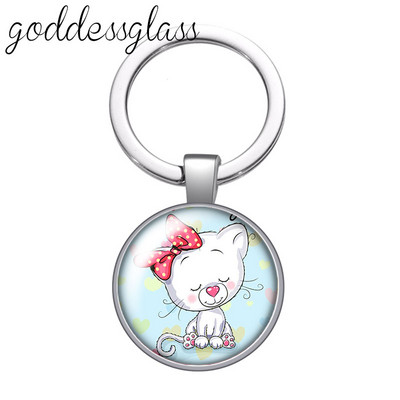 Pisici din desene animate Drăguț pisică drăguță animal de companie rotund sticlă cabochon breloc geantă breloc mașină suport inel brelocuri brelocuri cadouri