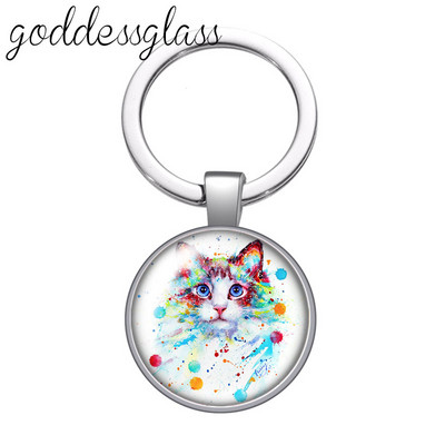 Pisici din desene animate Drăguț pisică drăguță animal de companie rotund sticlă cabochon breloc geantă breloc mașină suport inel brelocuri brelocuri cadouri