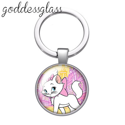 Pisici din desene animate Drăguț pisică drăguță animal de companie rotund sticlă cabochon breloc geantă breloc mașină suport inel brelocuri brelocuri cadouri